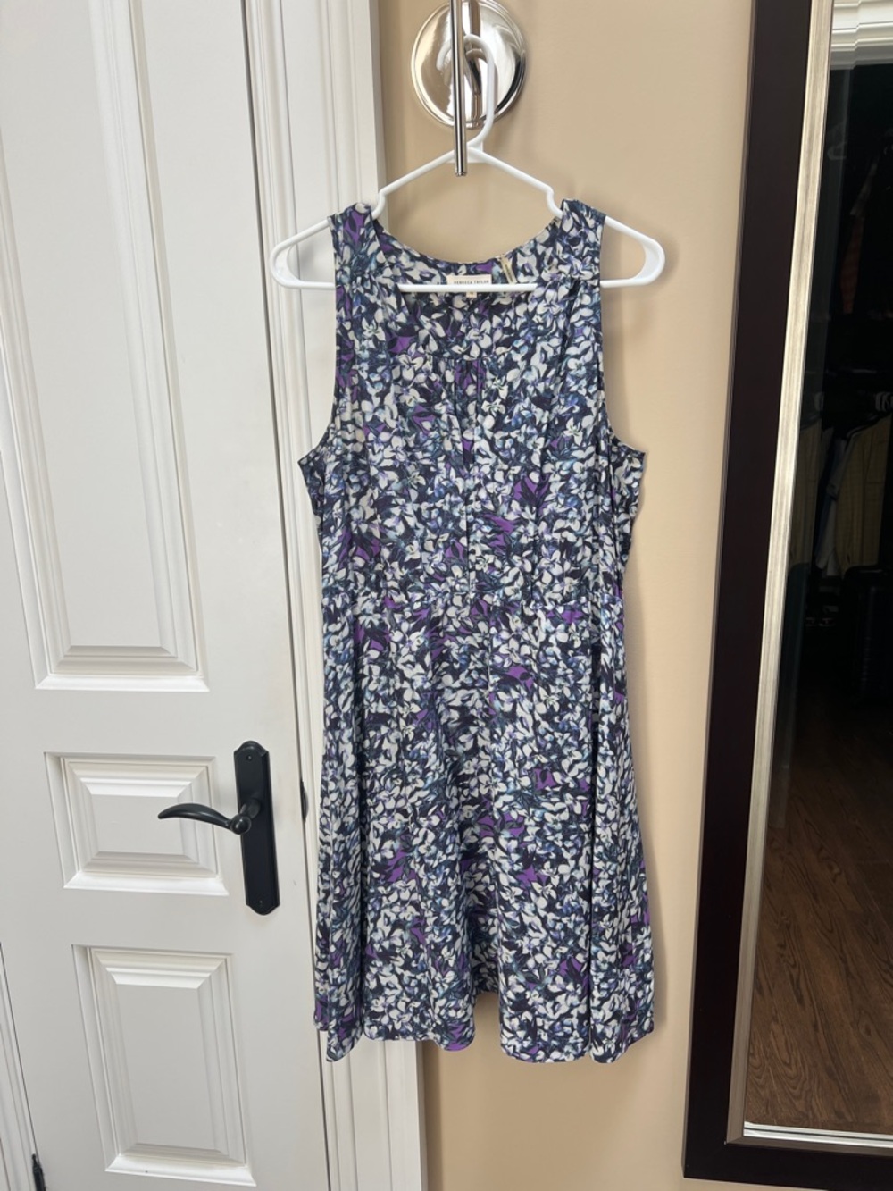 Rebecca Taylor Navy and Purple Floral silk Sleeveless Mini Dress